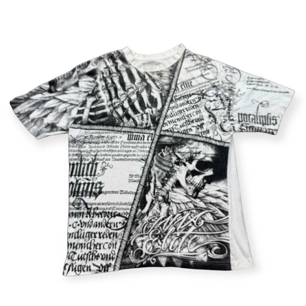 MMA Elite T-Shirt Men's Medium Skull Gothic Script Crewneck Y2K